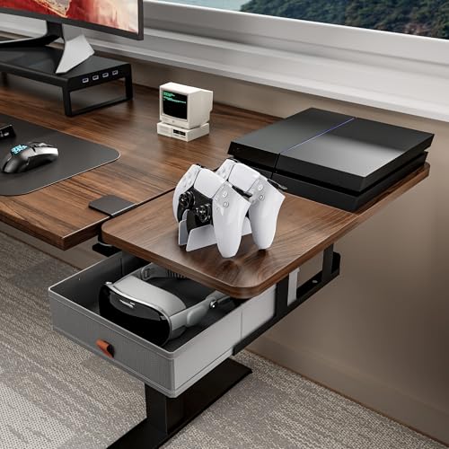 PEGZONE Desk Extender Tray, 24" x 12", with Storage Drawer, Medium, Walnut - color: Walnut, size: Medium
