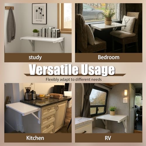 MM MELISEN Wall Mounted Folding Table, 23.6"L x 15.7"W, White, Space-Saving Design - color: White, size: 60X40CM/24X16IN