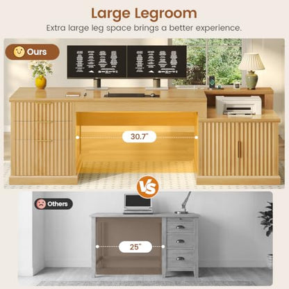 SEDETA 70.9" Executive Desk, Fluted Office Desk with Drawers, Fluted Oak - color: Fluted Oak, size: 70.9" Executive Desk