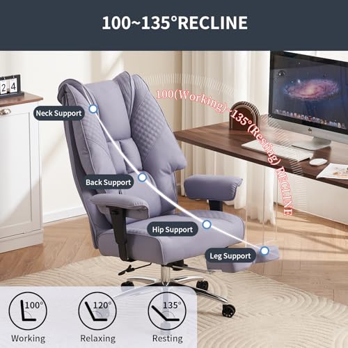 EXCEBET Big and Tall Executive Office Chair 400lbs Wide Seat, PU Purple | Wide seat, Retractable footrest, 135° recline, Lumbar support, PU leather, Ergonomic high back for lower back pain relief - color: Light Purple