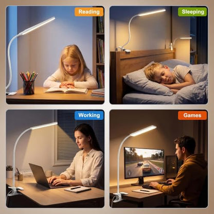 Vansuny Clip on LED Desk Lamp, Eye-Caring USB Reading Light for Home Office - color: White