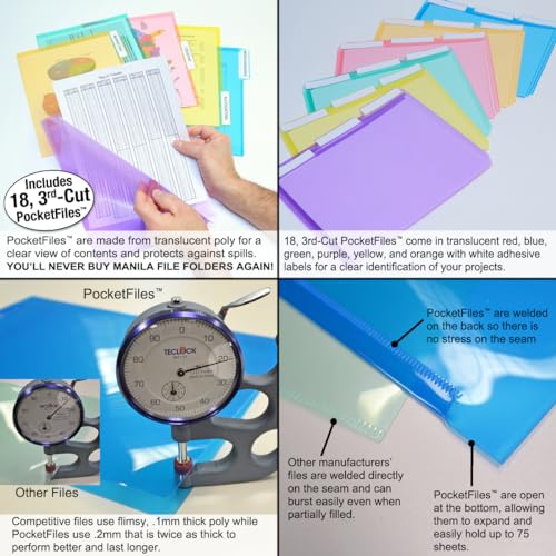 Ultimate Office Mesh Hanging Wall File Organizer, 12 Tier + 18 PocketFiles | Vertical mount hanging file sorter and display rack; includes 18 3rd-cut PocketFile clear document folders - size: 3rd-Cut + 12-Slot Wall File