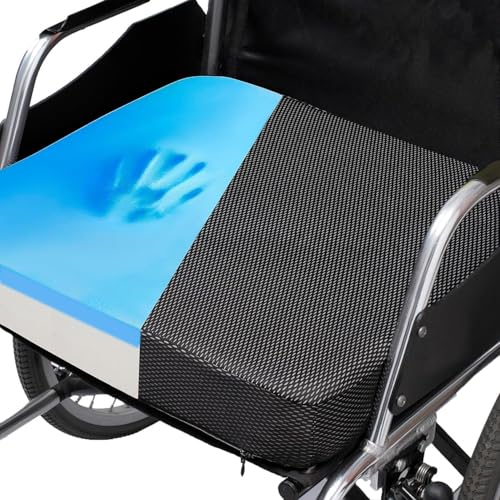 Ifoam Gel Infused Memory Foam Layer Wheelchair Cushion - Seat Cushion for Wheelchair-Office Chair, Kitchen Chair-Pressure Sore and Tailbone Pain Relief-High Dense Polyfoam Base (Black, 22×22×4 inch) - color: Black, size: 22×22×4 inch