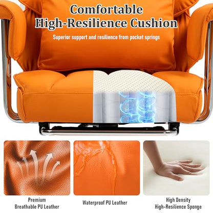 500 Lbs Kneading Massage Office Chair with Foot Rest Reclining | Orange, Ergonomic Computer Chair, High Back Thick Cushion, Big & Tall, Comfy Leather, Heavy Duty Home Executive - color: Orange