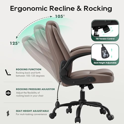 MALOL Leather Office Chair with Adjustable Lumbar Support Set of 2, Brown - color: Brown-new, size: Set of 2
