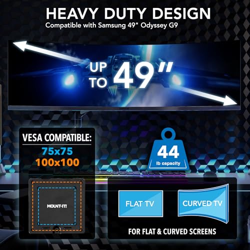 Mount-It! Heavy-Duty Ultrawide Monitor Arm up to 49”, 44 lb Capacity, Desk Mount for Curved & Widescreen Monitors, Compatible with Samsung Odyssey G9, Gas Spring, RGB Lighting, VESA 75x75 & 100x100