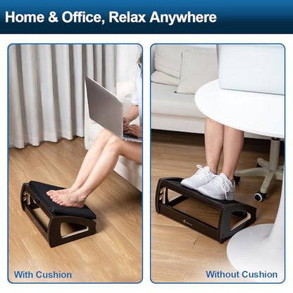 StrongTek Wooden Foot Stool Under Desk, Removable Cushion, Espresso - color: Espresso