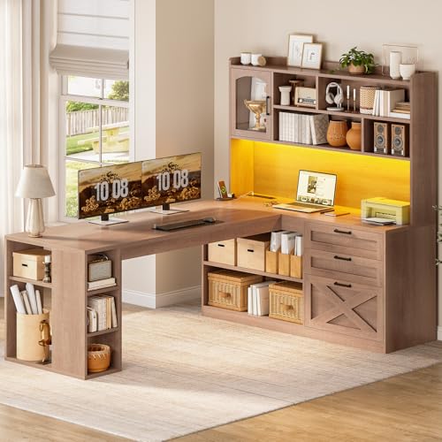 SEDETA 61" L Shaped Office Desk with Drawers and Storage, Light Brown - color: Brown, size: 61 inches