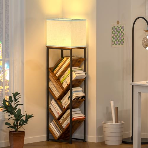 Cutogxon Tree Bookshelf with Light - 8 Tier Floor Standing Tree Bookshelf for Hardcover Books Three Types of Light - color: Vintage Brown, size: 8 Tier