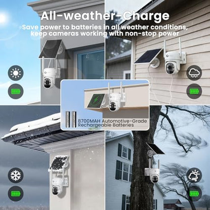 xmartO Wire-Free Solar Security Camera Outdoor Wireless, 4MP 2K QHD PTZ AI Tracking Security Camera, 5G Dual Band WiFi6, 8700mAh Battery, All-Weather Solar Charging, WiFi6 Long Range, No Monthly Fees - style: 1-CAM COMBO