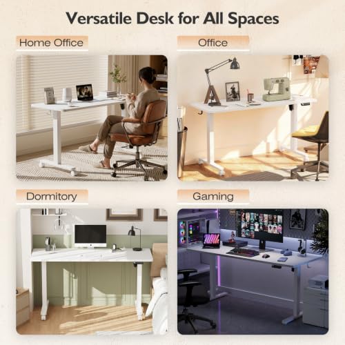 Monomi 55‘’x24 Electric Standing Desk Height Adjustable Sit Stand Up,White | Ergonomic Home Office Computer Desk with Memory Preset, Gaming Writing Study Bedroom Rising Table with Two-Piece Desktop - color: White, size: 55x24