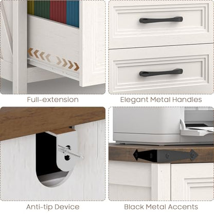 3 Drawer Vertical File Cabinet, Wood Farmhouse Cabinet, White and Brown - color: White and Brown, size: 3 Drawers