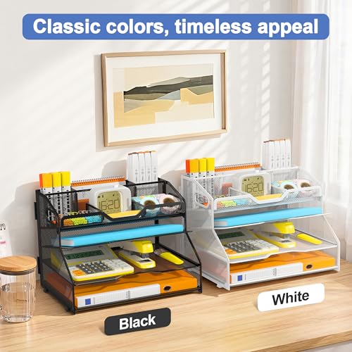 4 Tier Metal Desk Organizer with Magazine File Holder, Black
