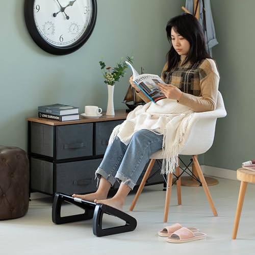 Black Triangular Footrest Massage Under Desk with Soothing Massage Points and Rollers, Adjustable Foot Stool Support with 6 Height Positions
