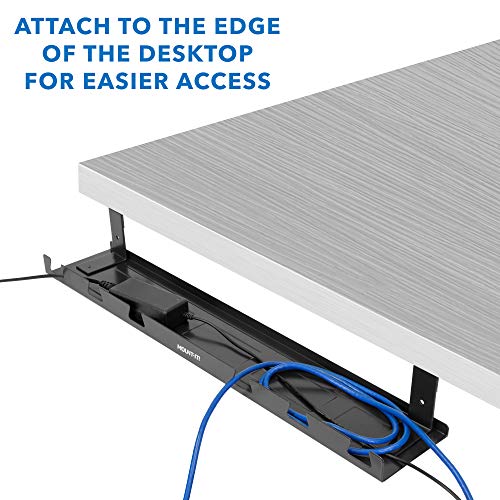 Mount-It! Premium Under Desk Cable Management Tray – 23" Heavy-Duty Steel Cable Tray & Cord Basket for Standing Desk & Home Office, Secure Crossbar or Screw Mount Wire Organizer (Black)