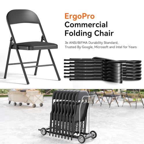 Fenbeli 2 Pack Padded Folding Chairs with Cushion, Black Fabric Foldable Chairs for Dining, Balcony & Spare Guest Pair, 330-Pound Heavy-Duty Steel Frame, Auto-Lock Hinge, Breathable Cushion - color: Black, Fabric, size: Set of 2