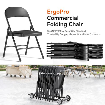 Fenbeli 2 Pack Padded Folding Chairs with Cushion, Black Fabric Foldable Chairs for Dining, Balcony & Spare Guest Pair, 330-Pound Heavy-Duty Steel Frame, Auto-Lock Hinge, Breathable Cushion - color: Black, Fabric, size: Set of 2