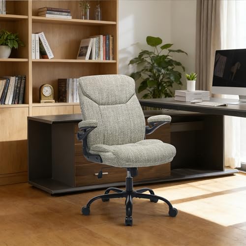 Ergonomic Home Office Chair Fabric Comfy Computer Chair, Mint Green | Flip-up Armrest, Height Adjustable, Lumbar Support, 360° Swivel Wheels Managerial Executive Chairs for Work Gaming Home Use - color: Mint Green