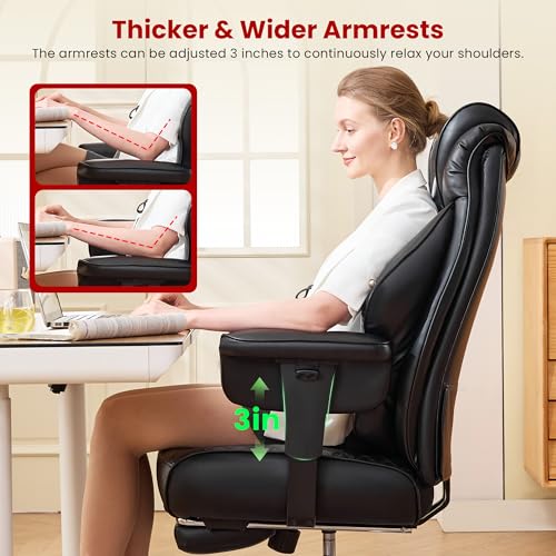 Clome 500lbs Big and Tall Office Chair Adjustable Lumbar Support for Back Pain, Extra Wide Seat Executive Office Chair Thick Armrest Pad, Heavy Duty Base Ergonomic Computer Desk Chair