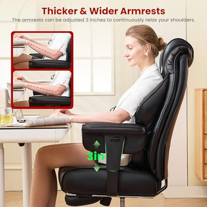 Clome 500lbs Big and Tall Office Chair Adjustable Lumbar Support for Back Pain, Extra Wide Seat Executive Office Chair Thick Armrest Pad, Heavy Duty Base Ergonomic Computer Desk Chair
