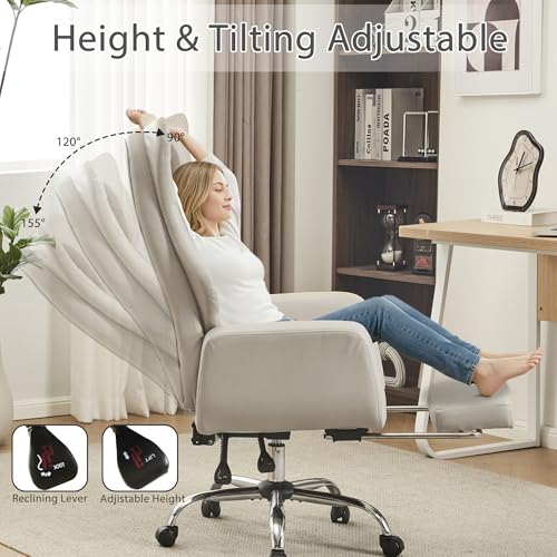 JOMEED Cross Legged Office Chair with Footrest,Flip Armrest,Beige - color: Cream Beige
