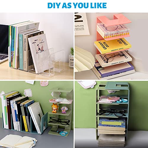 SAYEEC Acrylic File Holder, Clear File Sorter Desk File Organizer, Sturdy Desktop File Folder Organizer Rack for Envelopes Mail Letter Paper Notebook Electronics Office Supplies (4 Sections, 4 Pack) - size: 4 Pack-Clear