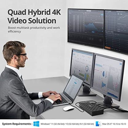 SIIG DisplayLink USB-C Dock, Quad 4K60Hz, 100W PD, 2.5GbE, JU-DK0Q11-S1 - style: Quad 4K Display