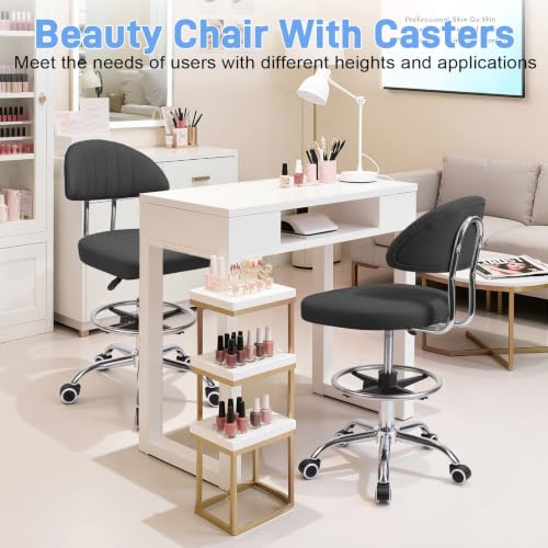 Height Adjustable Drafting Chair for Home Office Studio, 360 Swivel Rolling Computer Stool with Backrest and Footrest, Ergonomic Metal Task Seating, 220lbs Capacity, Black Black