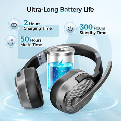 COSMUSIS Trucker Bluetooth Headset, Wireless Headset with Mic for Work - color: Silver Gray