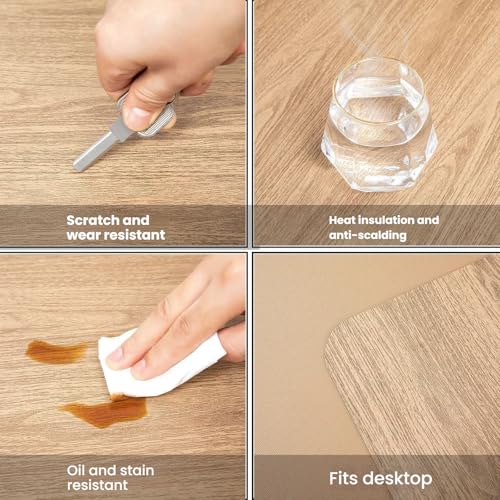 Elegant Wood Grain Leather Desk Pad, Non-Slip Large Mouse Pad Keyboard Mat (24" x 12"), Desk Blotter & Table Protector for Office Home, Birch Khaki - color: Birch Khaki