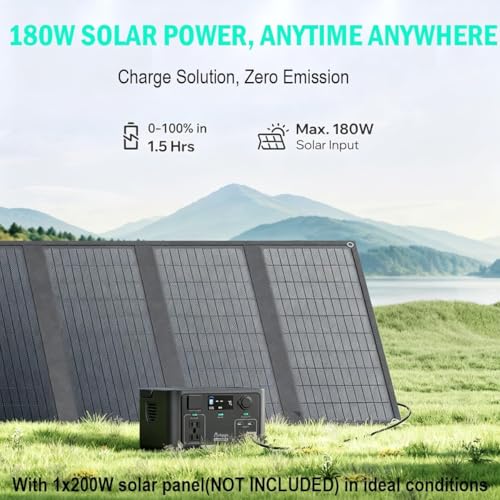 Portable Power Station 300W, 600W Peak Solar Generator 192Wh | 1Hr Fast Charge, LiFePO4 Battery, 10ms UPS, 120V AC Outlet Solar Power Bank for Camping Emergency Travel Home Blackout - color: Black
