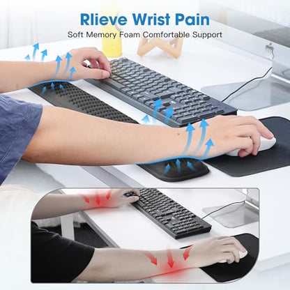 MEKASS Ergonomic Wrist Rest for Keyboard and Mouse, Soft Memory Foam Keyboard Wrist Rest Set with Non-Slip Silicone Base, Easy Typing, Pain Relief, Comfort for Office, Work, Gaming (Classic Black) - style: Black