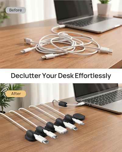 6 Pack Magnetic Cable Holder [2 in 1 Magnet & Adhesive] Cable Clips Silicone for Phone Charger, SODI Minimalist Cord Holder for Nightstand, No-Residue Adhesive Cord Organizer for Desk, Car, Office - color: Black