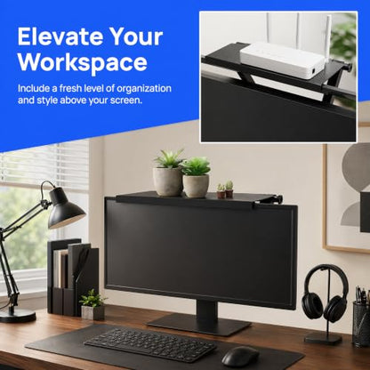 7-Inch Adjustable Screen Top Shelf Organizer for TV Computer Monitor Flat Screen 'TV Mount Top Shelf Used to Place Soundbar Cable Box Speakers Apple TV Play-Station Camera Frames Remote-Black - size: 6 inch