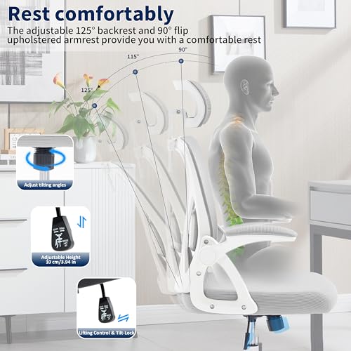 400 Lbs Mesh Ergonomic Office Chair, High Back with Lumbar & Headrest for Home Office - color: Grey