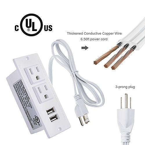 Conference Recessed Power Strip Socket with USB Ports,Table Power Strip,Desktop Charging Station with 2-Outlets and 2 USB Ports - color: 2AC 2USB Power Strip white, size: USB-A
