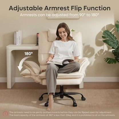 Bestier Swivel Executive Chair with Wheels and Headrest, Velvet Beige | 135° Reclining office chair with Flip-Up Armrests and Side Pockets, Wide and Tall Computer Gaming Chair for Home Makeup - color: Beige Velvet, size: High Back