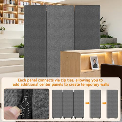 Soundproof Room Divider with Wheels, 66in Acoustic Room Divider Panel, 3 Panel Office Partition Wall for Noise Cancelling, Portable Temporary Wall Cubicle Divider (Dark Gray) - color: Dark Gray