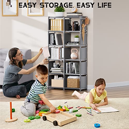 Mavivegue Book Shelf, 12 Cube Storage Organizer, DIY Bookcase, Metal Cube Bookshelf,Tall Book case for Bedroom, Living Room,Office,Closet Storage Organizer, Grey Cubicle Storage Rack - color: Grey, size: 12-Grid
