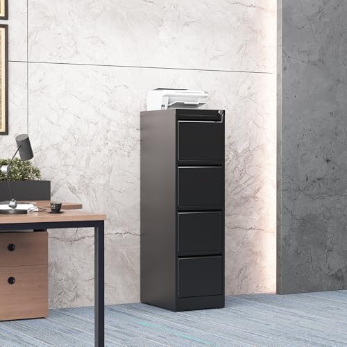 4 Drawer File Cabinet for Home Office, Vertical Filing Cabinet | Metal Lockable File Cabinet for Storage, Ideal for Legal/Letter/A4 Files, 52.3"H x 17.7"D x 15.2"W, Require Assembly, Black - color: Black, size: 52.3"H - 4 Drawer