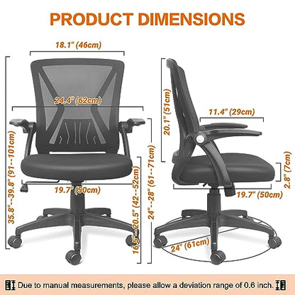 Mesh Office Chair Ergonomic Mid Back Swivel Black Mesh Desk Chair Flip Up Arms with Lumbar Support Computer Chair Adjustable Height Task Chairs