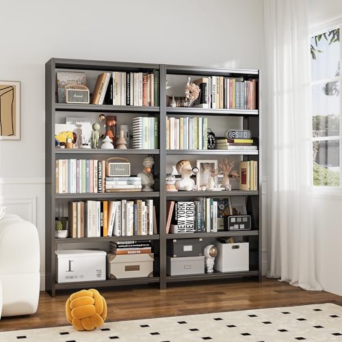69" 5 Tier Metal Bookcase, Sturdy Storage Bookcase Book Stopper (Black) - color: Black, size: 69"H*34"W