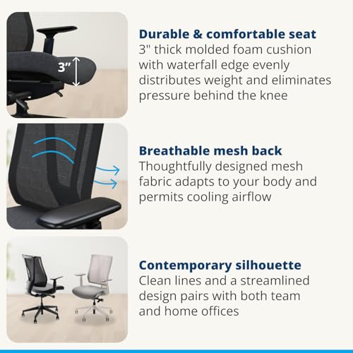 Clarksville Ergonomic Office Chair Adjust Lumbar Support Black | Mesh Back Office Chair, Synchro-Tilt Recline Home Office Desk Chairs with 3-Way Arms, 300 lb Capacity Computer Chair - color: Black