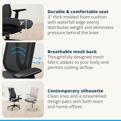Clarksville Ergonomic Office Chair Adjust Lumbar Support Black | Mesh Back Office Chair, Synchro-Tilt Recline Home Office Desk Chairs with 3-Way Arms, 300 lb Capacity Computer Chair - color: Black