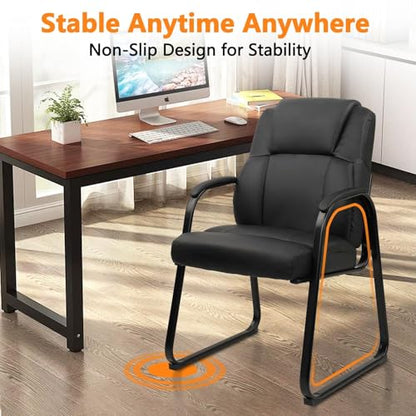 CLATINA Ergonomic Black Guest Chair with Arms Set of 6- Office Reception and Conference Seating, PU Leather Meeting Chairs with Sled Base for Waiting Rooms and Home Offices - color: Black-sled Base, size: 6PK