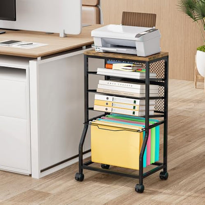 INGIORDAR 5 Tier Rolling File Cart Sliding Hanging Folder Storage Wheels | Under Desk Storage Organizer On Lockable Wheels Mesh Sliding Trays Multifunctional Clutter Cart for Office School Home