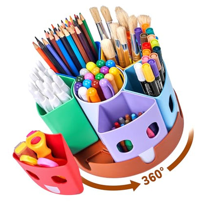 GAMENOTE Rotating Art Supply Organizer, Lazy Susan Caddy, Small | Rotating organizer keeps markers, crayons and craft supplies visible and easy to reach on classroom or home desks - size: Small, 8"d x 5"h