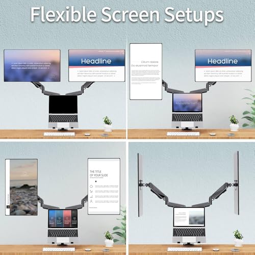 MOUNTUP Dual Monitor and Laptop Mount, Adjustable Monitor Stand for 2 Max 27" Computer Screens, Laptop Tray Fits 10-17inch Notebook, Holds 4.4-17.6lbs Per Arm, 3-in-1 Adjustable Monitor Desk Mount - size: Triple-With Pole
