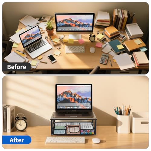 Computer Monitor Stand for Desk, Small Laptop Stand Riser, Black - color: Black-Small