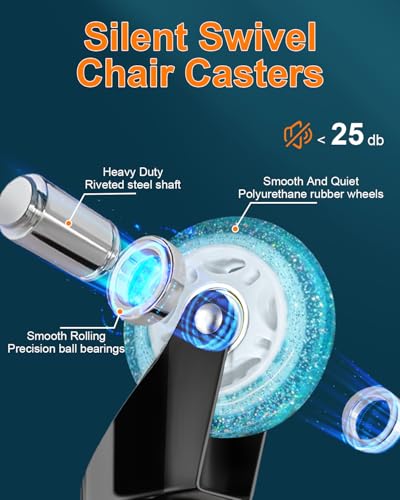 RidRed Gaming Chair Wheels - Heavy-Duty Office Chair Wheels - Replacement Rubber Casters- Universal Fit 3 Inch Chair Casters, Noise Free, Fits 98% Chair, for All Floor - color: Sparkling Sky Blue